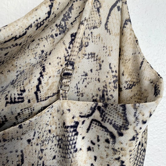 JOA Revolve Breanna Beige Snake Print Satin Cowl Neck Slip Dress - Picture 8 of 12